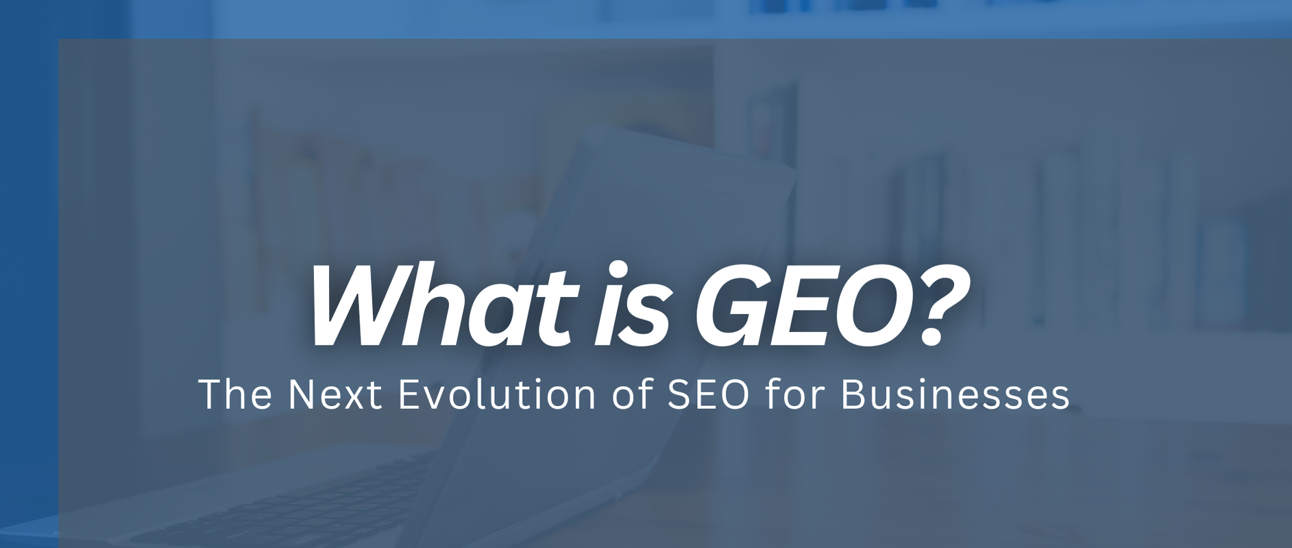 Blue webinar title slide reading “What is GEO? The Next Evolution of SEO for Businesses” with NEKO