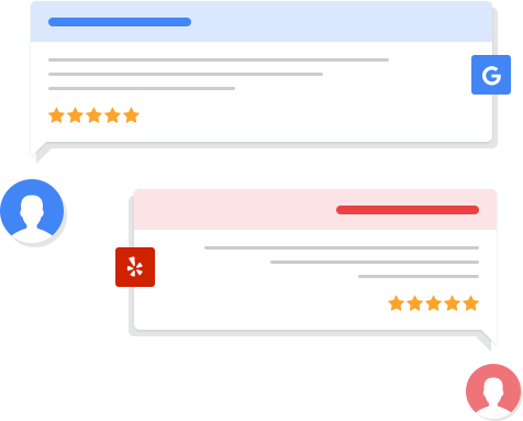 A review from google and a review from yelp represented by gray lines