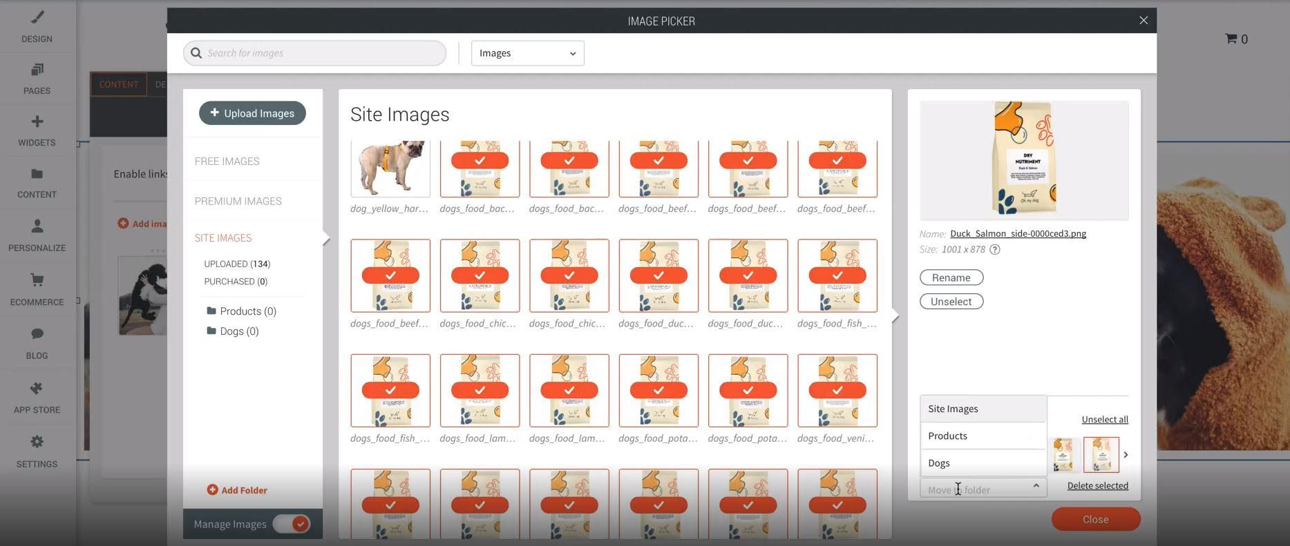 The image picker widget with multiple images selected