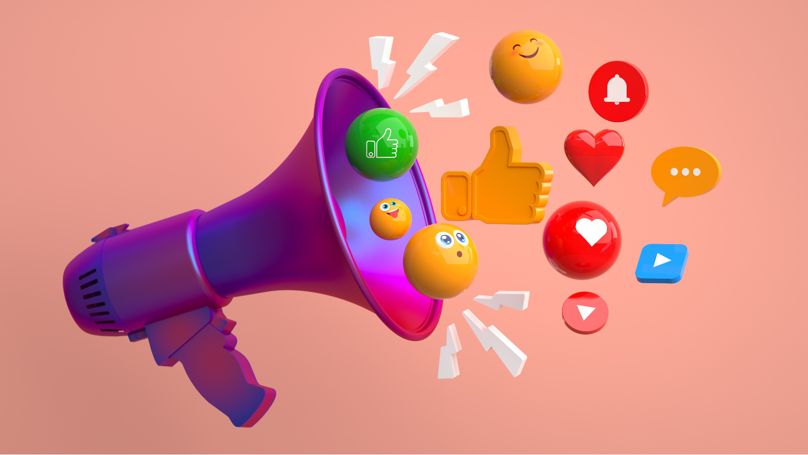 A megaphone with social media icons coming out of it.