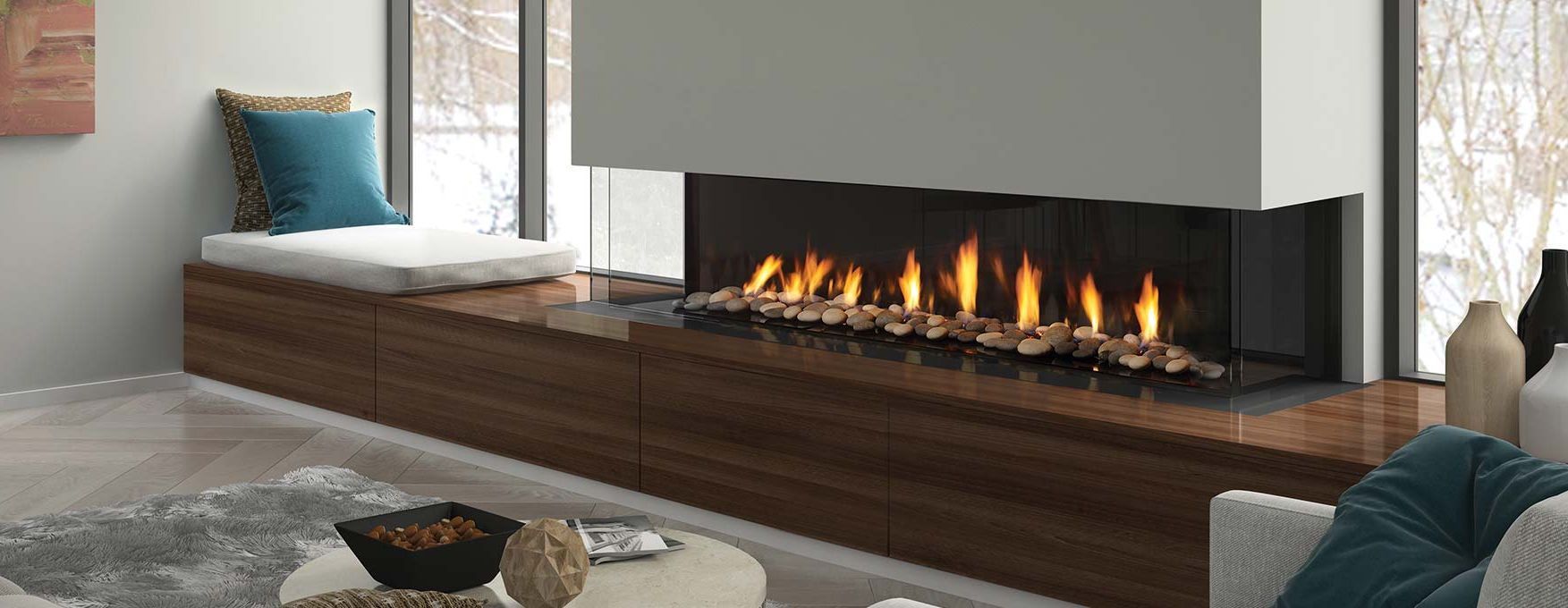 A living room with a fireplace and a couch.