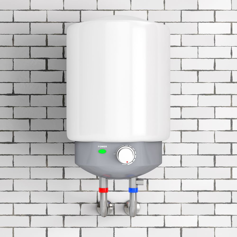 A heating and cooling system is installed in a basement.