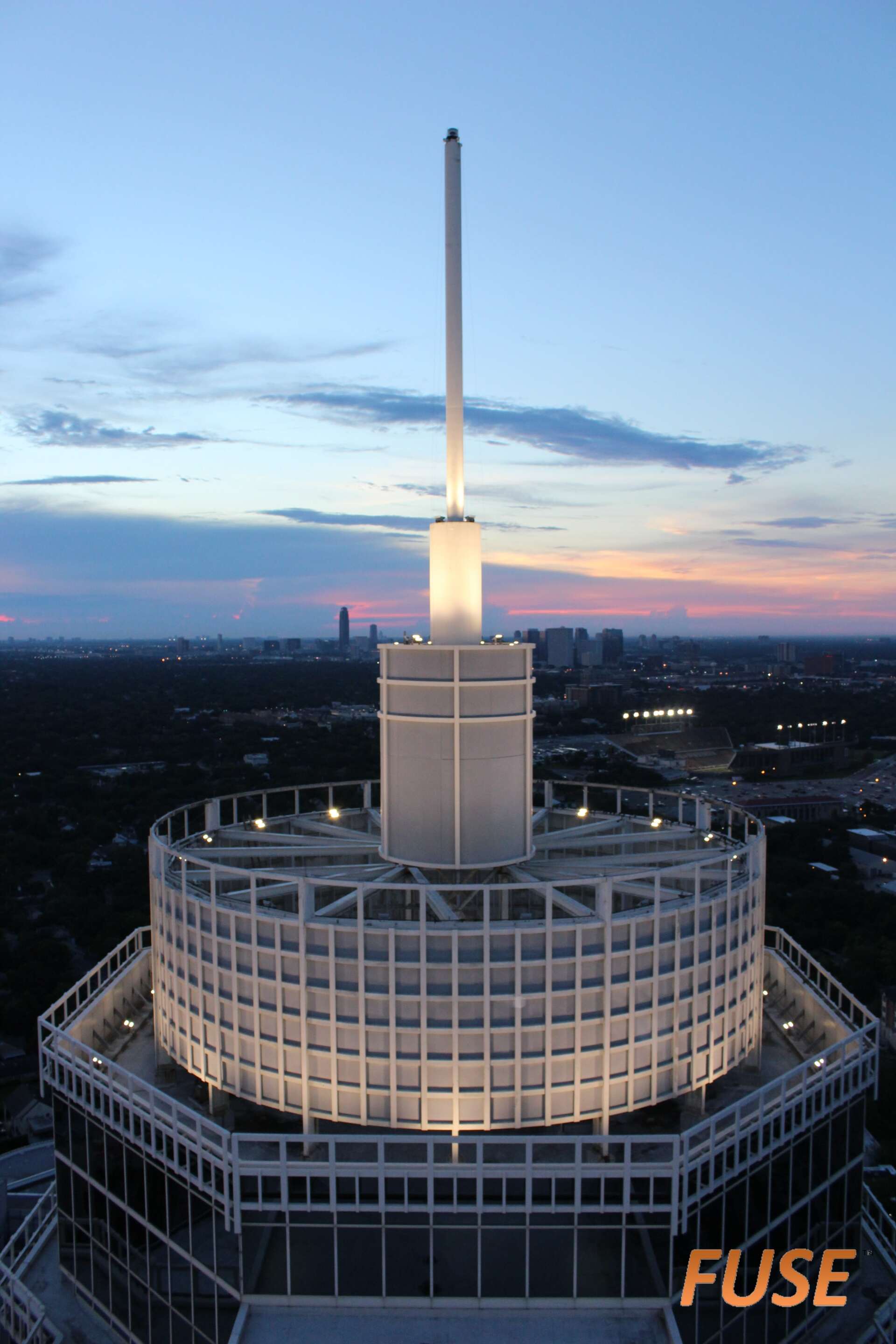 A large building with the word fuse on the bottom