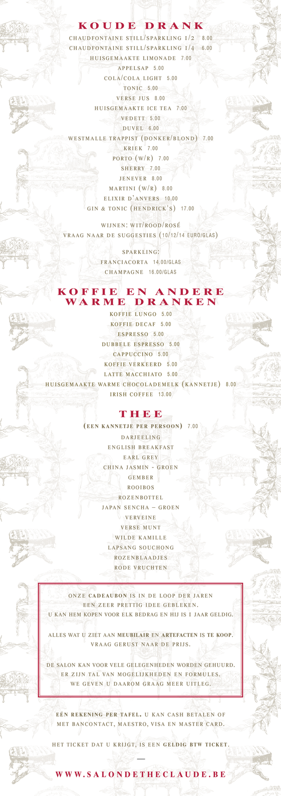 Salon de thé Claude menu