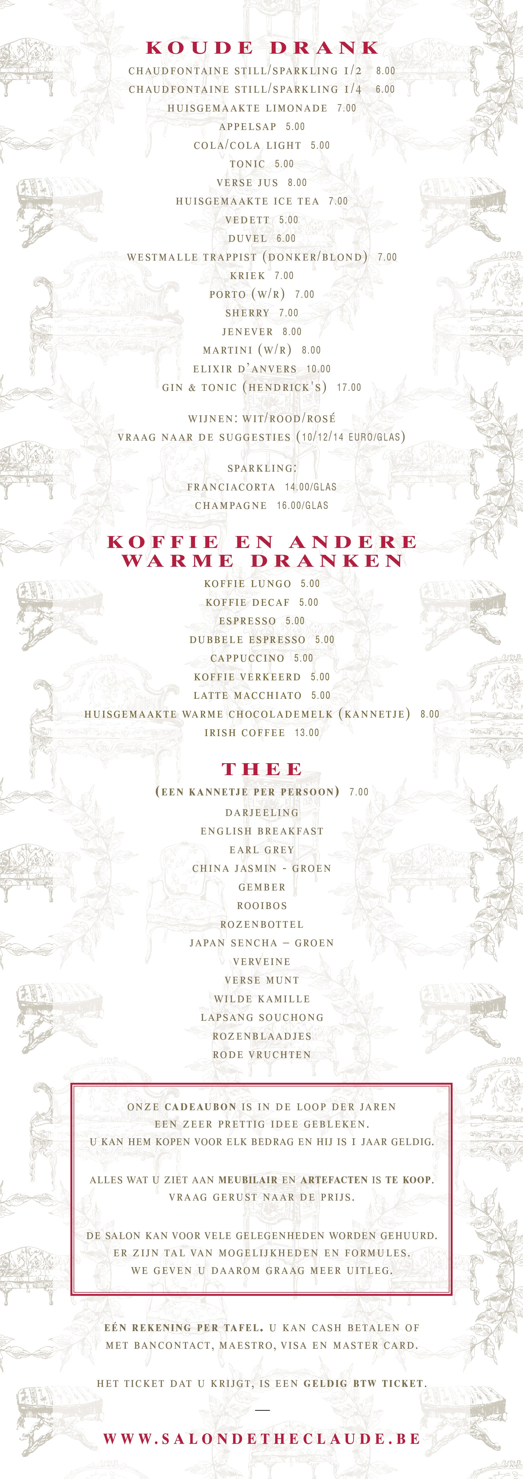 Salon de thé Claude menu