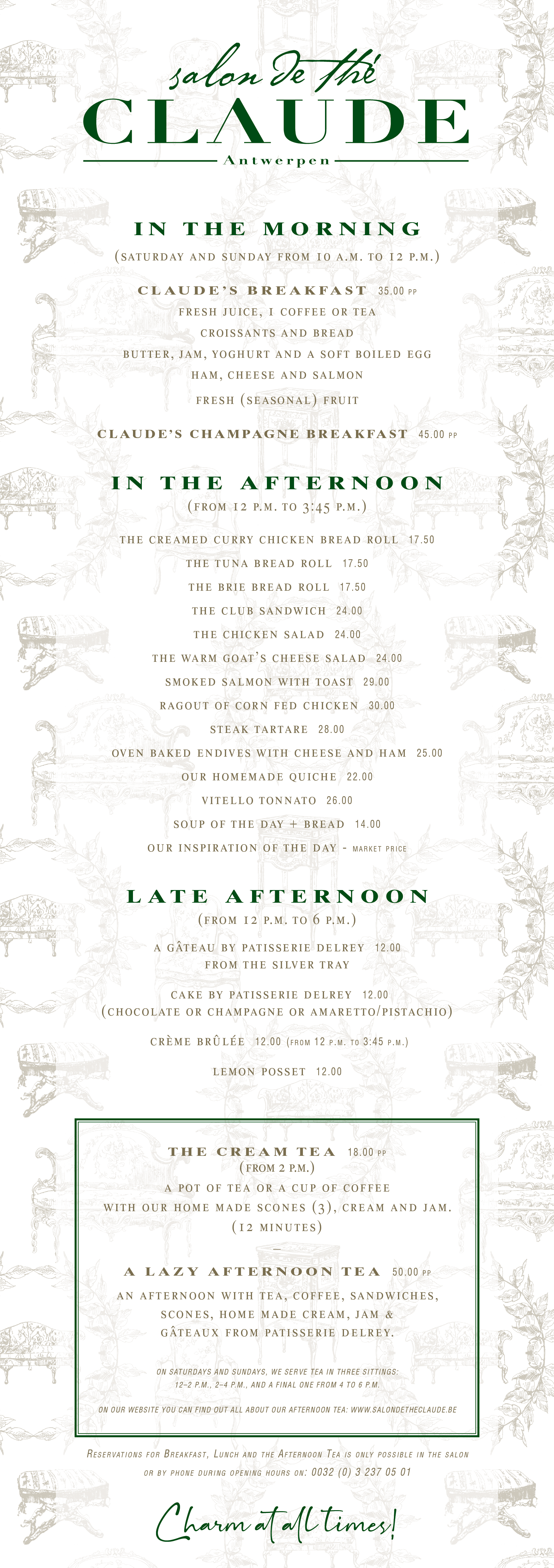 Salon de thé Claude menu Engels