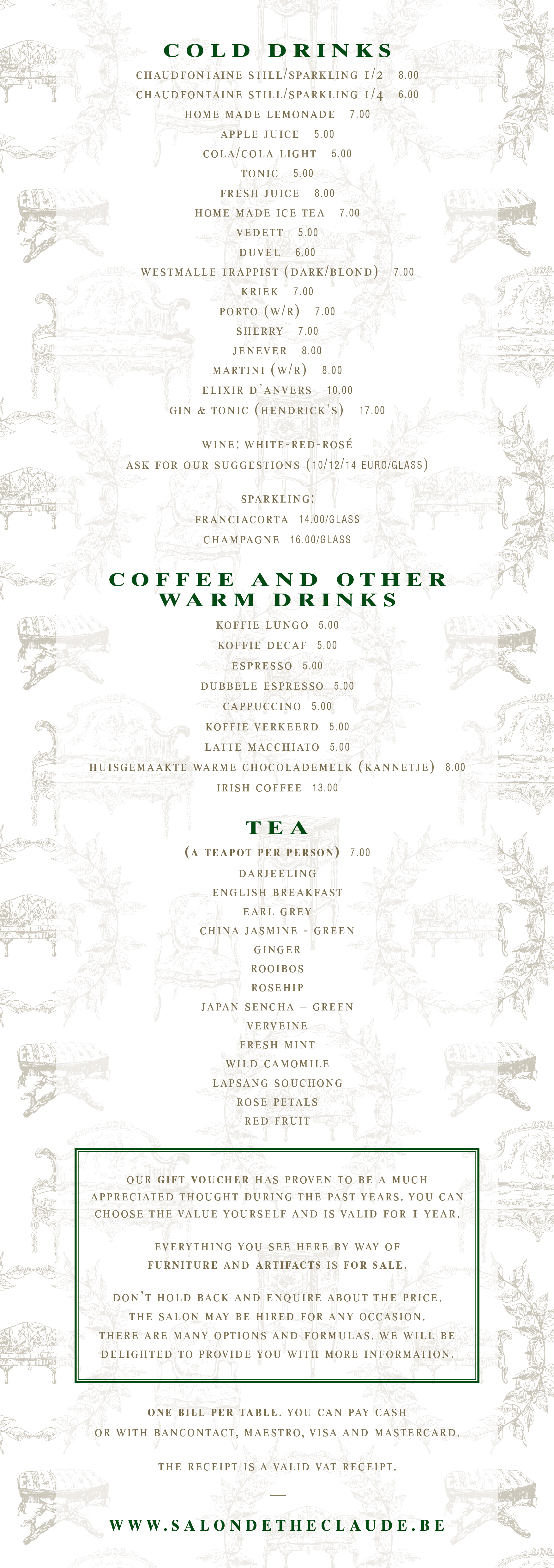 Salon de thé Claude menu Engels