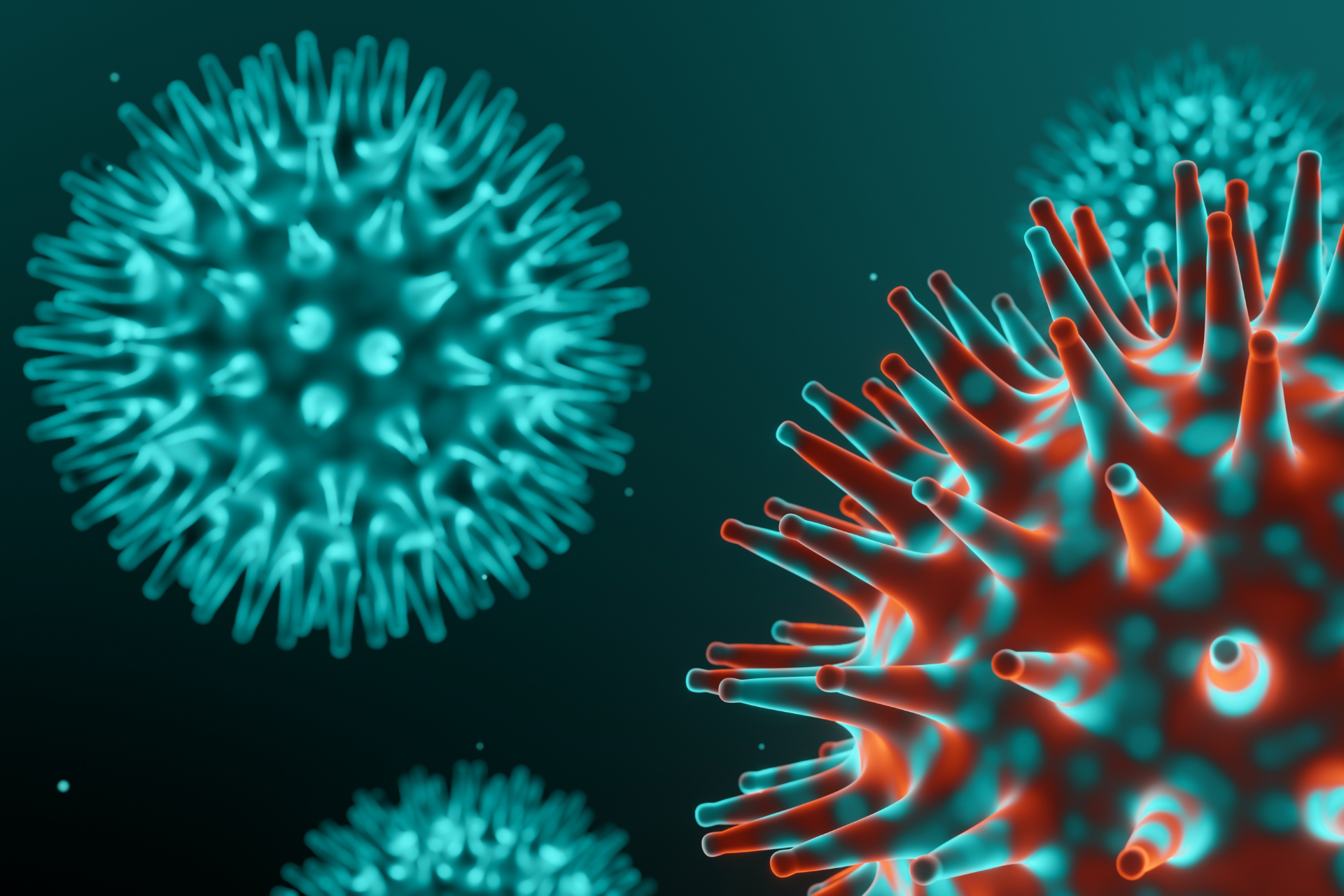 A computer generated image of a virus that looks like a coral reef.