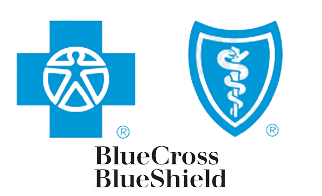 A blue cross and blue shield logo on a white background