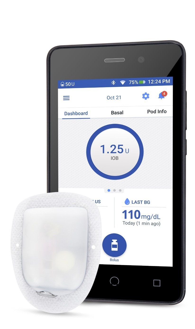 A smart phone with a glucose monitor attached to it.