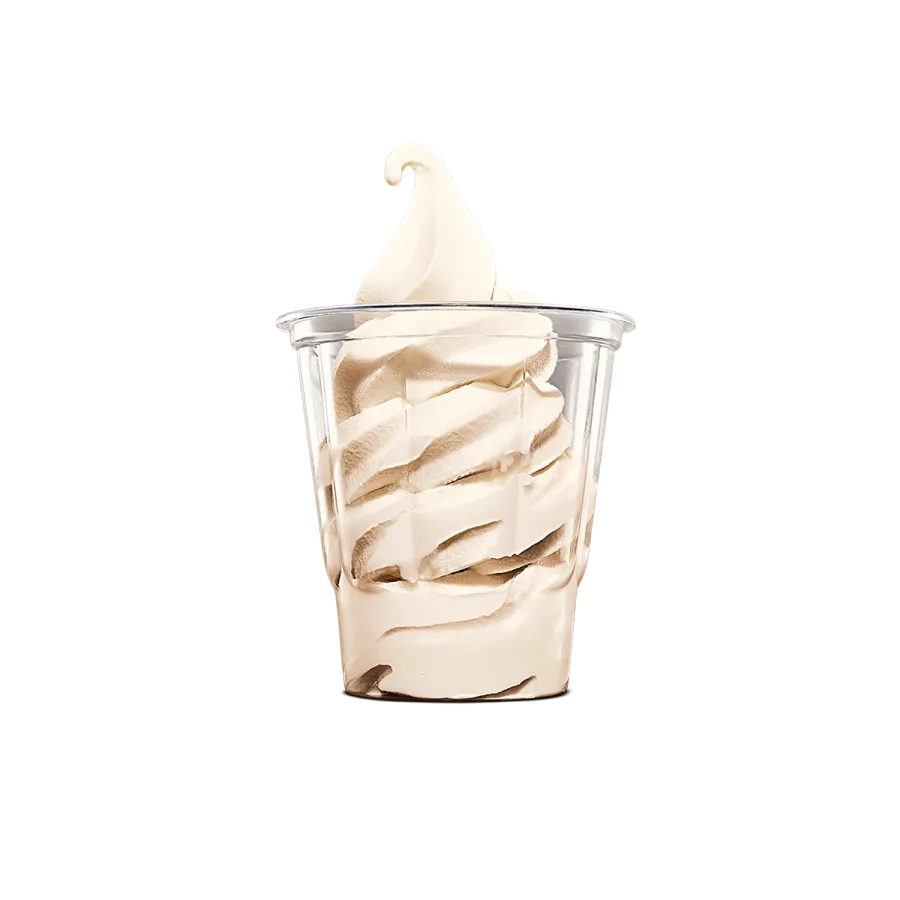 A cup of ice cream with a cone in it on a white background.