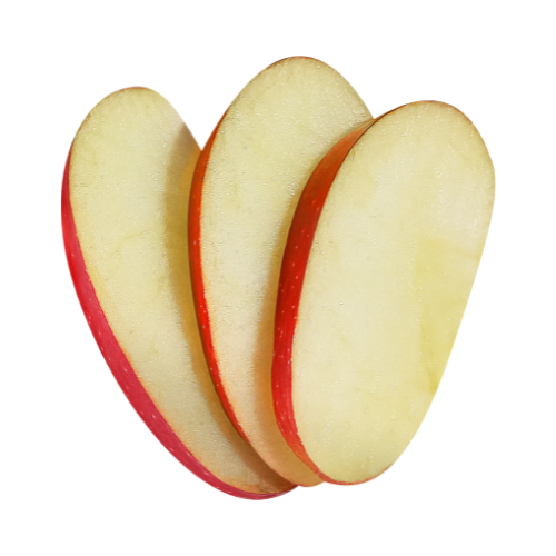 Three slices of apple on a white background