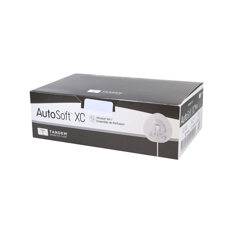 A black and white box of autosoft xc on a white background.
