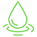 A green line drawing of a drop of water on a white background.