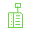A green icon of a server on a white background.
