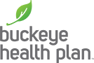 The buckeye health plan logo has a green leaf on it.
