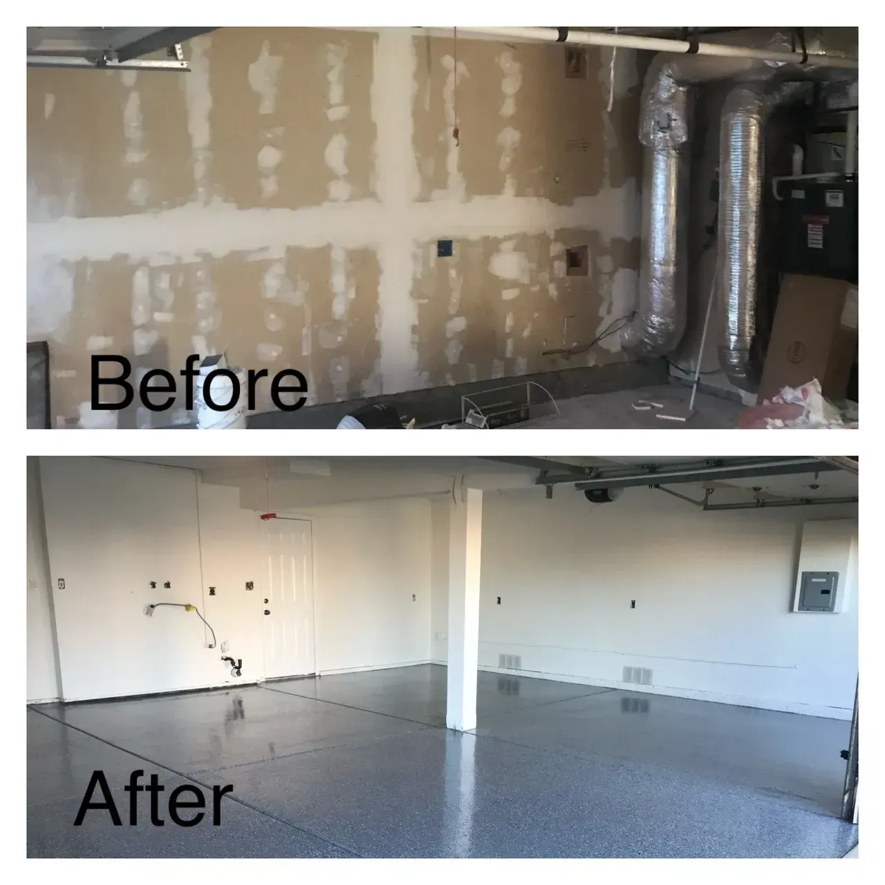 A before and after picture of a garage