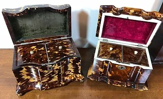 Opened Tortoise Shell Tea Caddies