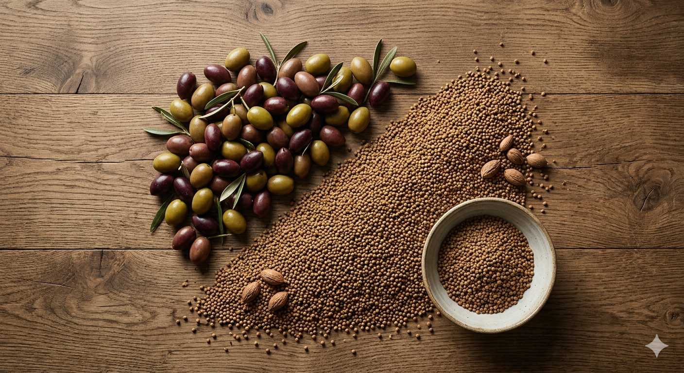 Comparison of whole olives and Olifill granules, a raw and natural olive pit infill for synthetic