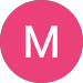 The letter m is in a pink circle on a white background.