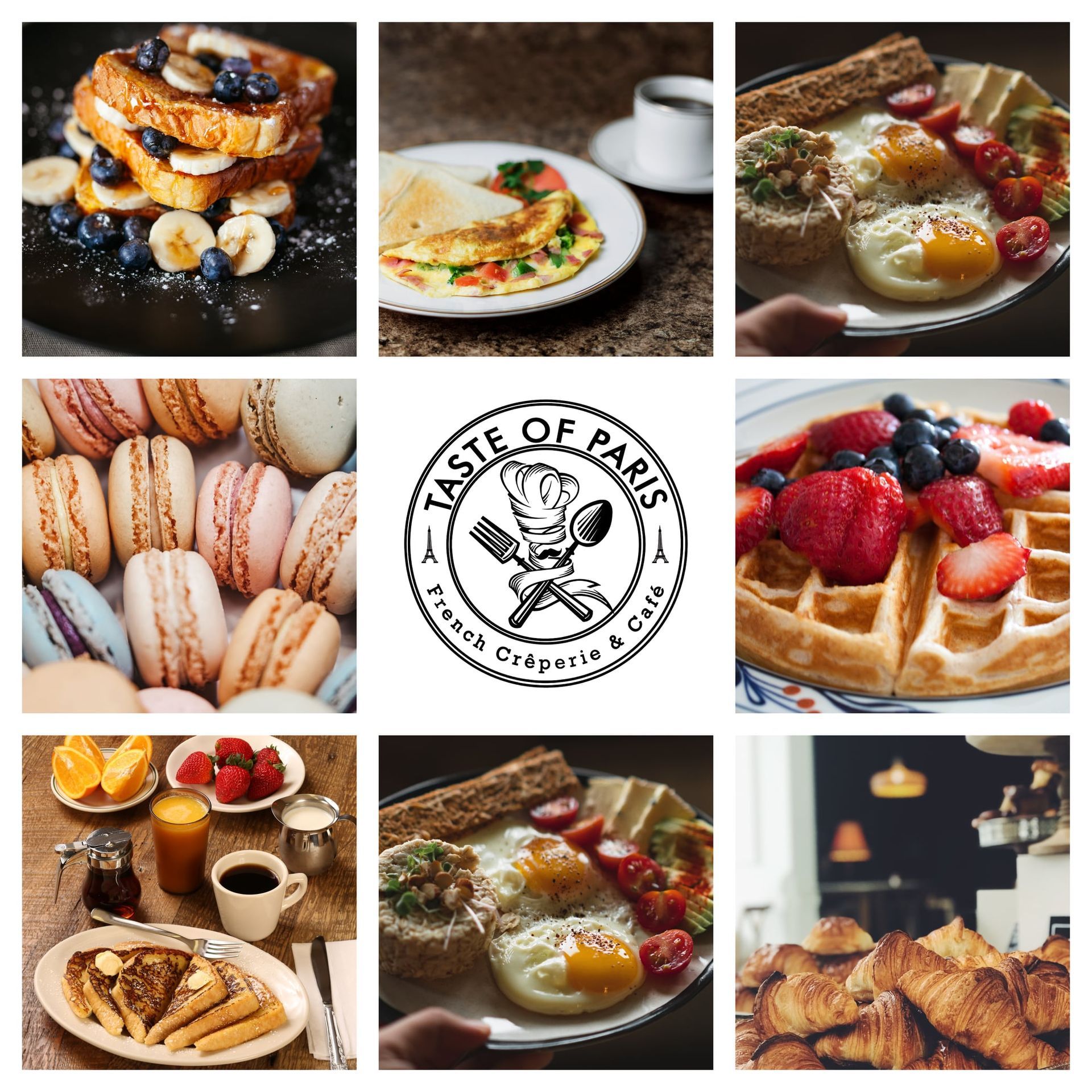 A collage of pictures of different types of food with a logo that says taste of paris