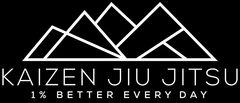Kaizen Jiu Jitsu logo with mountain peaks and the slogan &ldquo;1% Better Every Day&rdquo; on a black background