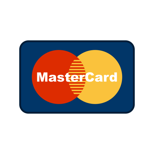 The mastercard logo is shown on a blue background.