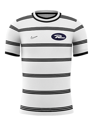 White and black striped jersey with a team logo and Nike logo.
