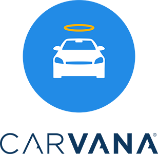 Carvana logo: white car silhouette with halo in blue circle, “CARVANA” below in gray.