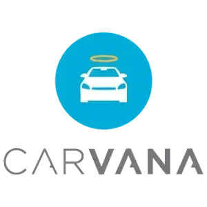 Carvana logo: white car silhouette with halo in blue circle, “CARVANA” below in gray.