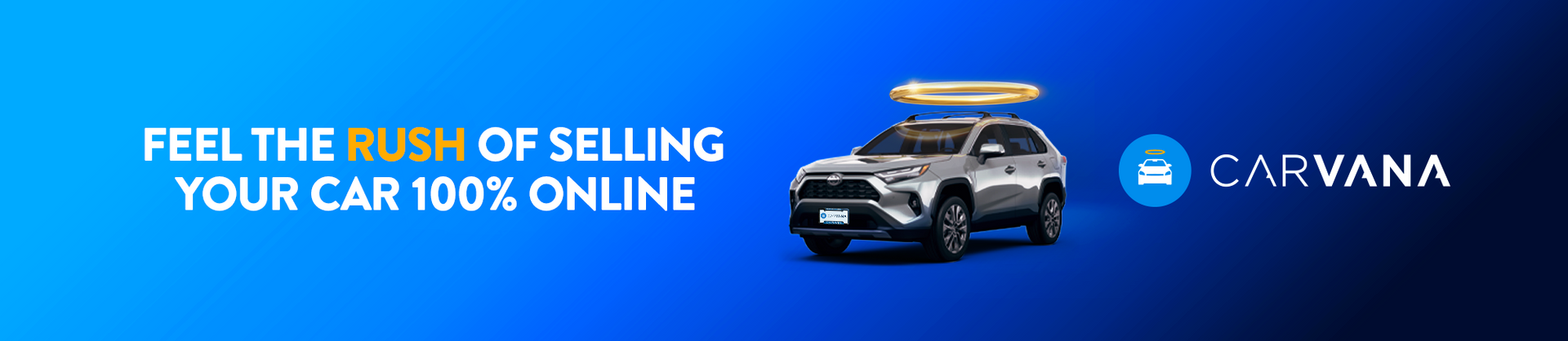 Carvana ad: Silver SUV with rooftop carrier, text 