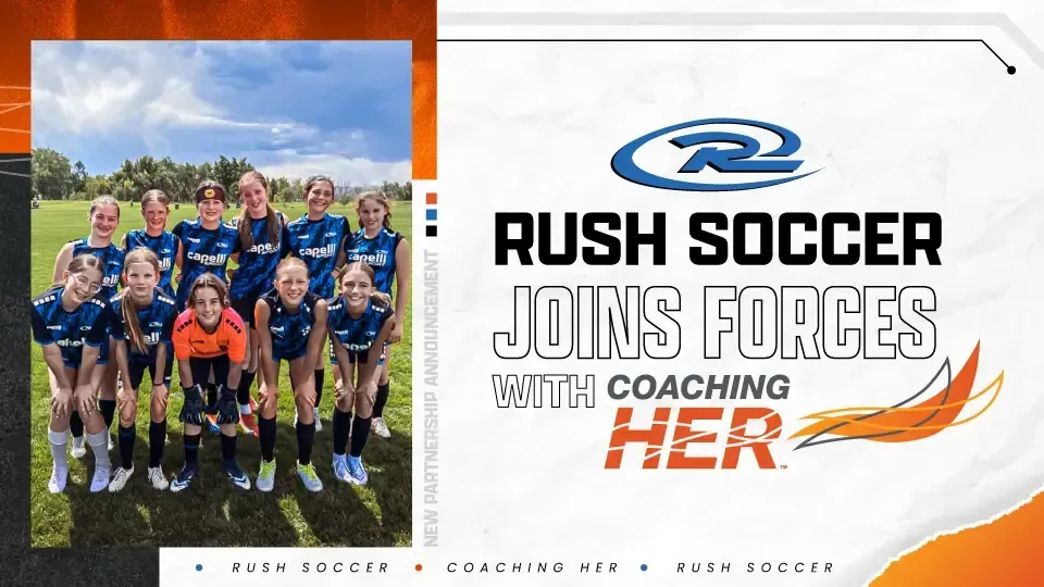 Soccer team photo with Rush Soccer logo and