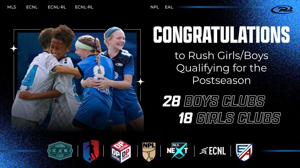 CONGRATULATIONS to Rush Girls/Boys qualifying for the postseason, with team celebration and league logos