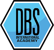 Logo for DBS International Academy: Black text 