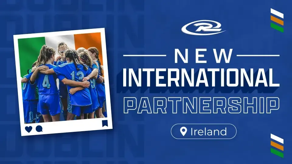 Graphic: New partnership with Ireland, team in blue jerseys hugs with Irish flag.