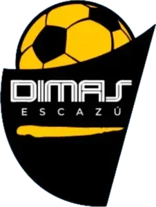 Logo for Dimas Escazú soccer club featuring a yellow soccer ball over a black and yellow emblem.