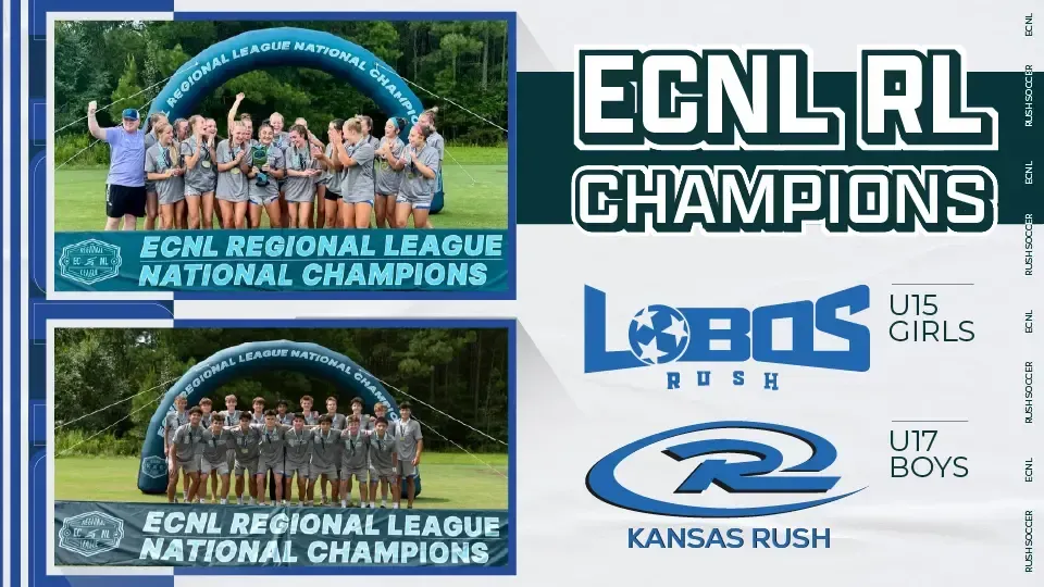 ECNL Regional League National Champions: Lobos U15 Girls and Kansas Rush U17 Boys celebrate victories.