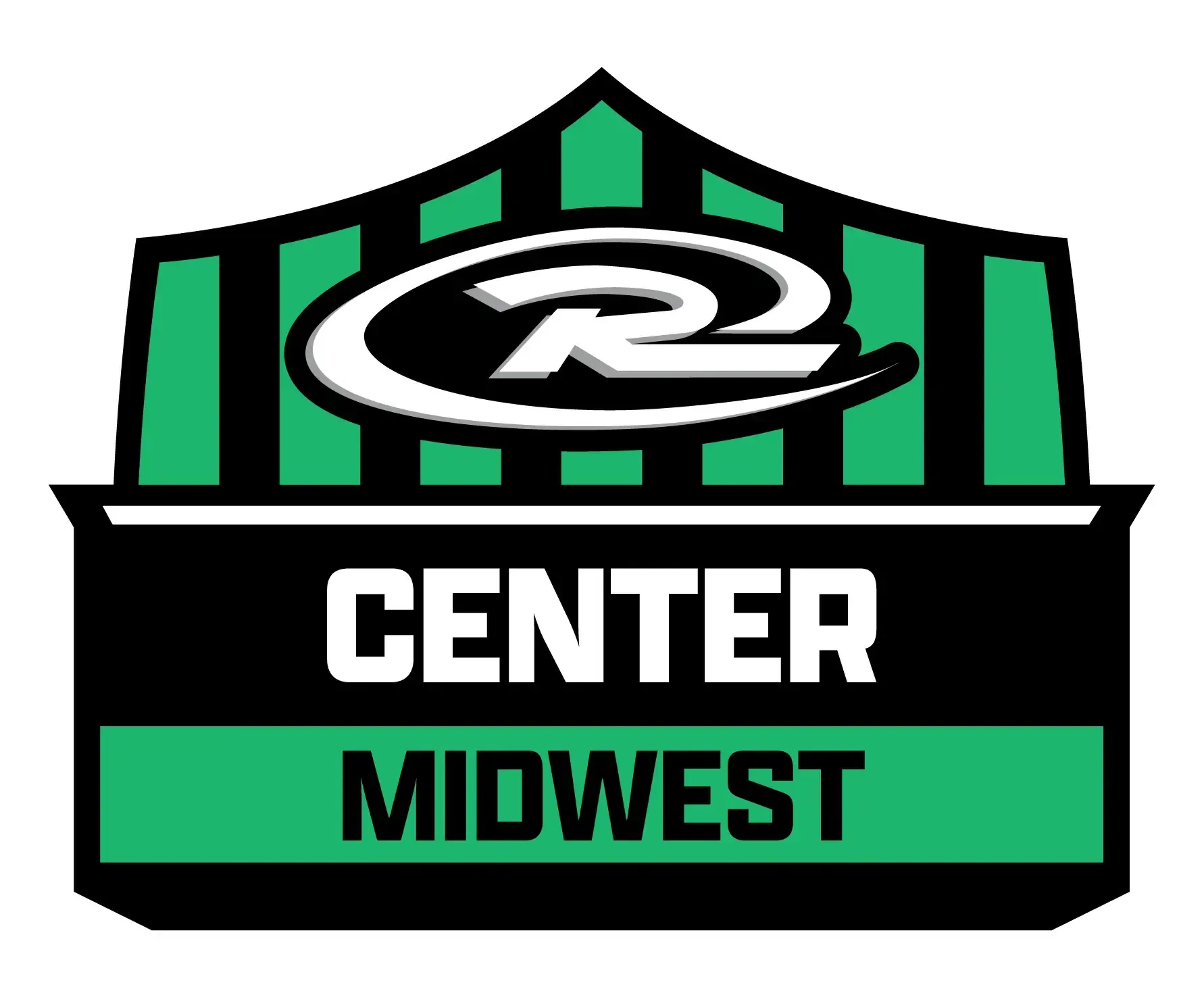 Center Midwest logo with green, black, and white design featuring an arched top and text.