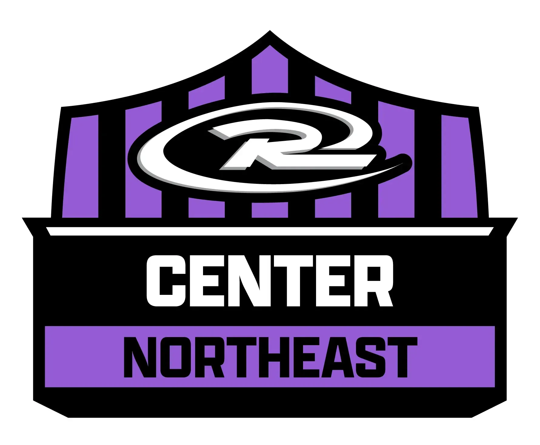 Logo for Center Northeast, purple and black with the letters 