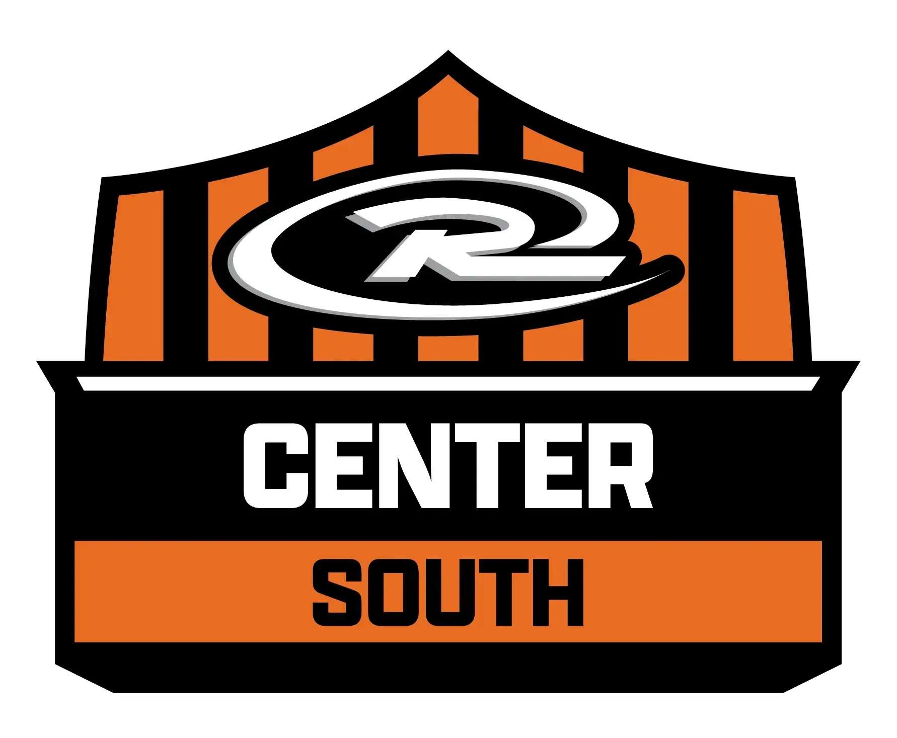 Logo for Center South, with orange and black colors and a stylized 