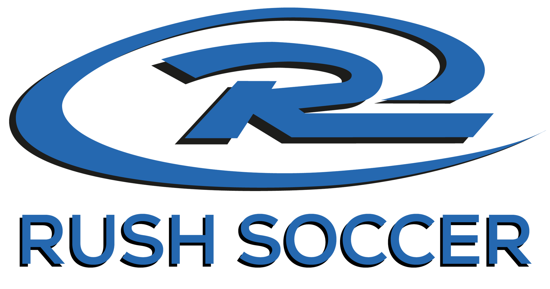 Blue Rush Soccer logo with a stylized letter 