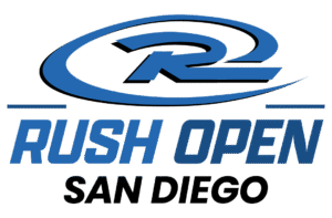 Logo for Rush Open in San Diego. Features a blue 