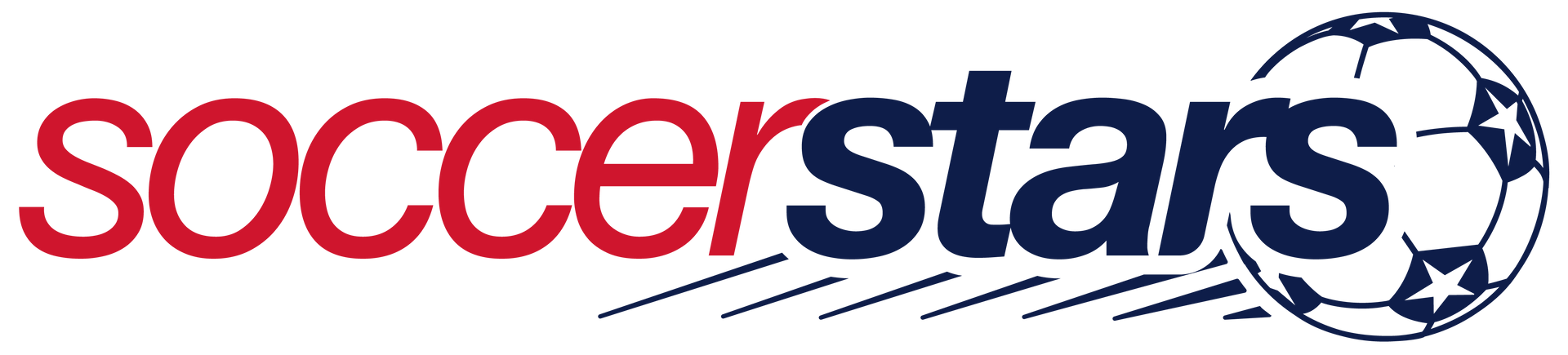 Soccer Stars logo. The word soccer is in red, and stars is in blue with a soccer ball graphic at the end.