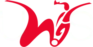 Red stylized logo of a person with outstretched arms forming the letter 