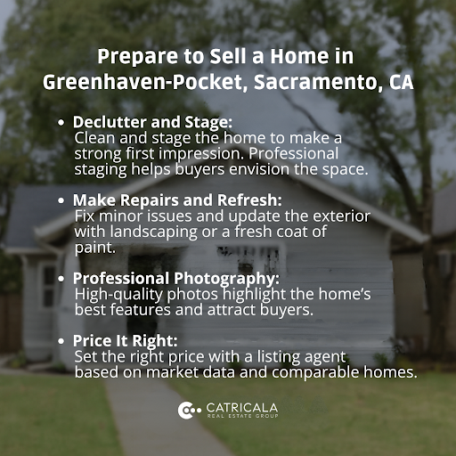 Steps to prepare a home for sale in Greenhaven-Pocket, Sacramento, such as staging, repairs, photography, and pricing.