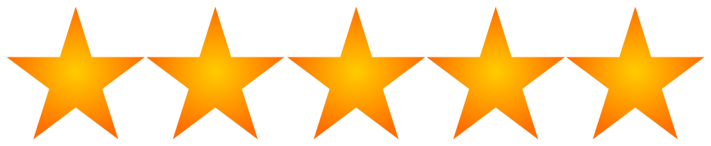 A row of five yellow stars on a white background.