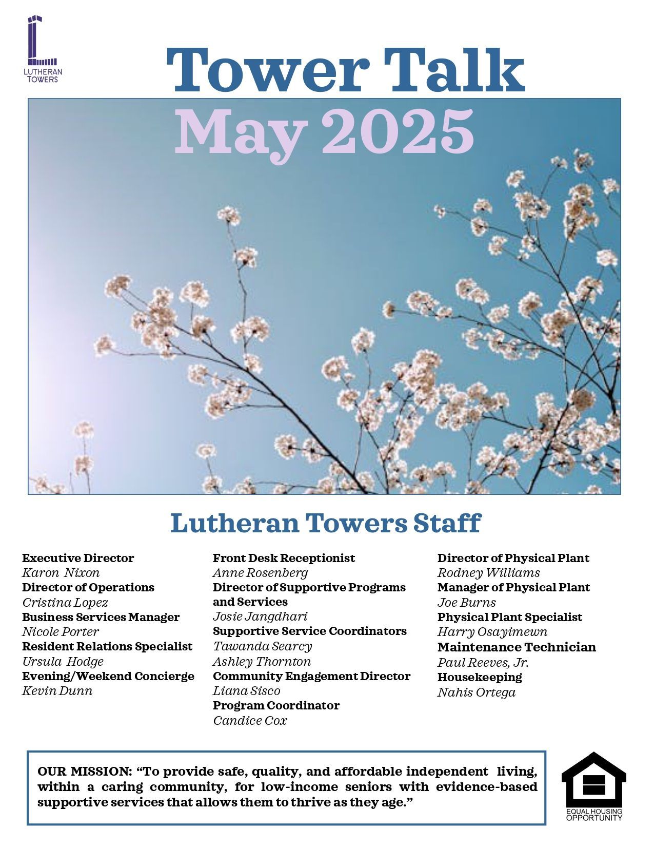 A poster for tower talk may 2025 with a picture of flowers on it.