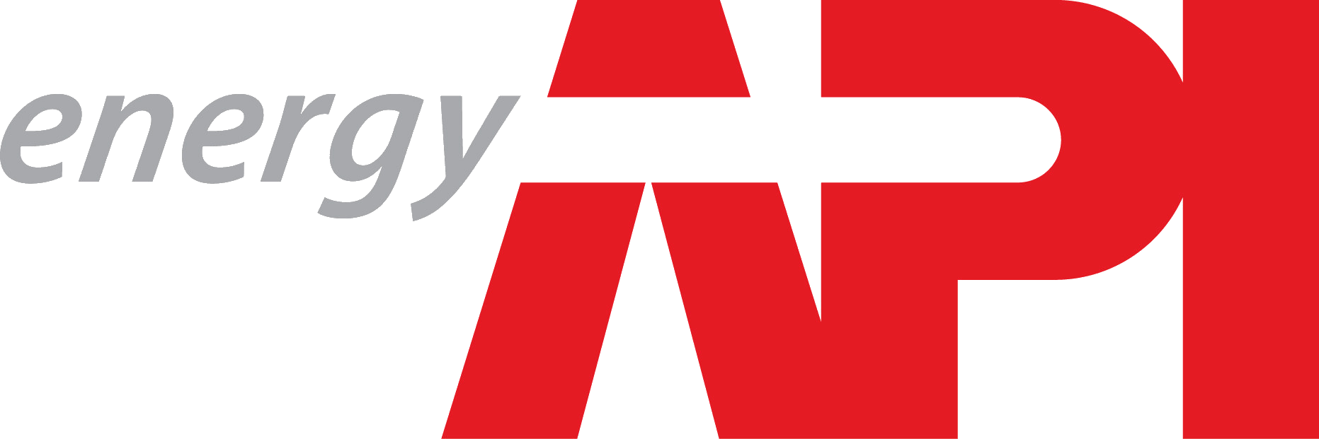 A red and white logo for energy api on a white background.
