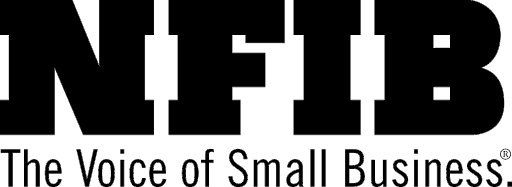 A black and white logo for nfib the voice of small business