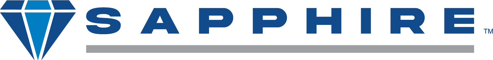 A sapphire logo with a blue diamond in the middle
